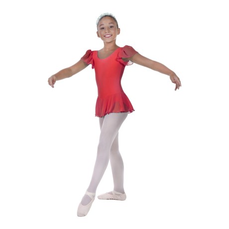 Girls Flutter Sleeved Leotard With Skirt Full Lining, Cotton, Elastane Red