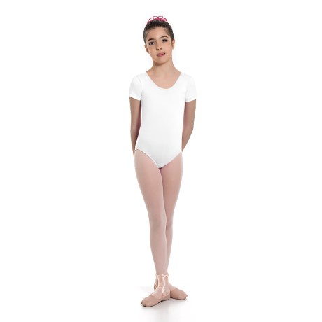 Girls Short Sleeved Leotard, Lycra Matt White
