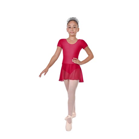 Girls Short Sleeved Leotard With Skirt, Lycra Matt Masai Red