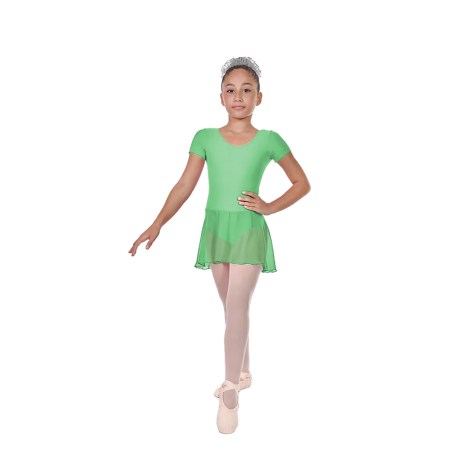 Girls Short Sleeved Leotard With Skirt, Cotton - Elastane White