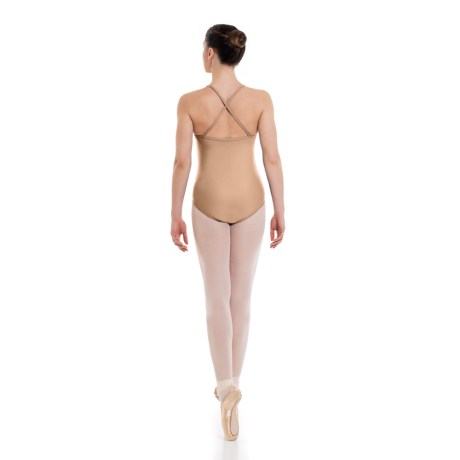 Female Empire Camisole Pinched Front Leotard Criss-Cross Straps, Lycra Matt Nude