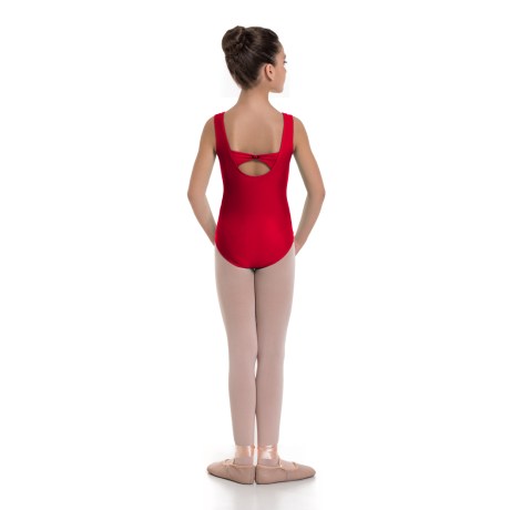 Girls Tank Leotard Pinched Front & Low Back, Cotton - Elastane Red