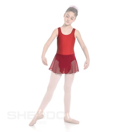 Girls Tank Leotard With Princess Seams & Crossover Skirt, Cotton - Elastane Red