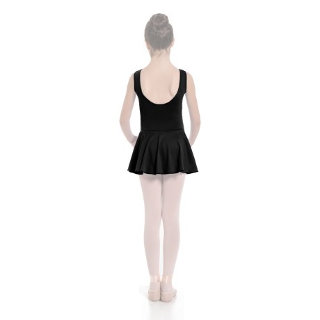 Girls Tank Pinched Front Low Back Leotard With Skirt, Meryl Black