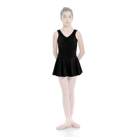 Girls Tank Pinched Front Low Back Leotard With Skirt, Meryl Black