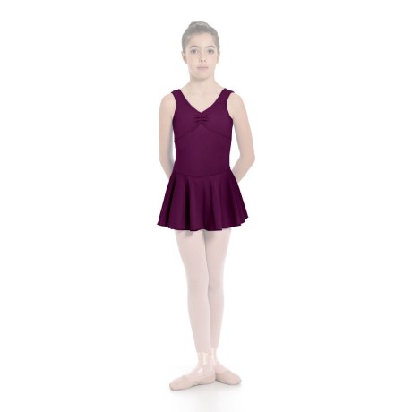 Girls Tank Pinched Front Low Back Leotard With Skirt, Lycra Matt Burgundy