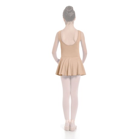 Girls Tank Pinched Front Low Back Leotard With Skirt, Lycra Matt Nude