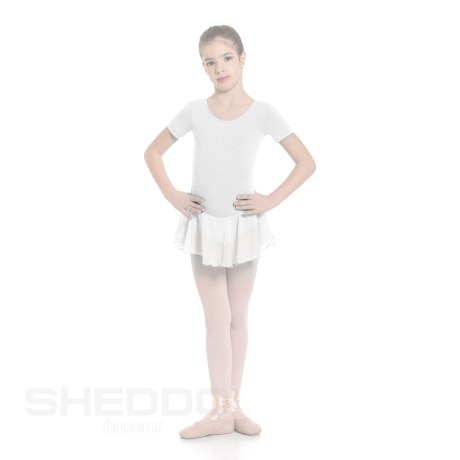 Girls Short Sleeved Leotard With Skirt, Cotton - Elastane White