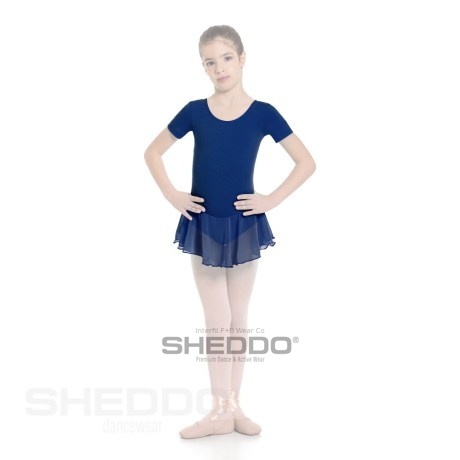 Girls Short Sleeved Leotard With Skirt, Cotton - Elastane Blue Navy