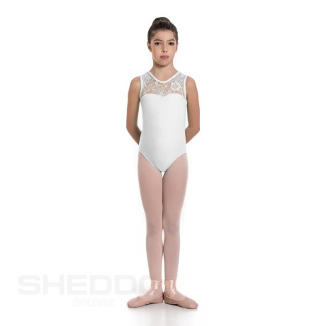 Girls Leotard Upper Lace Bodice Full Lining, Lycra Matt White