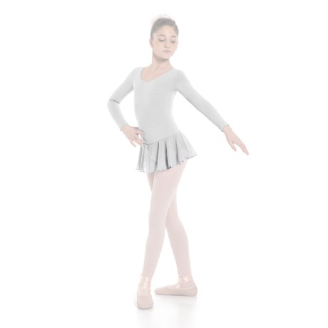 Girls Long Sleeved Leotard With Skirt, Cotton - Elastane White