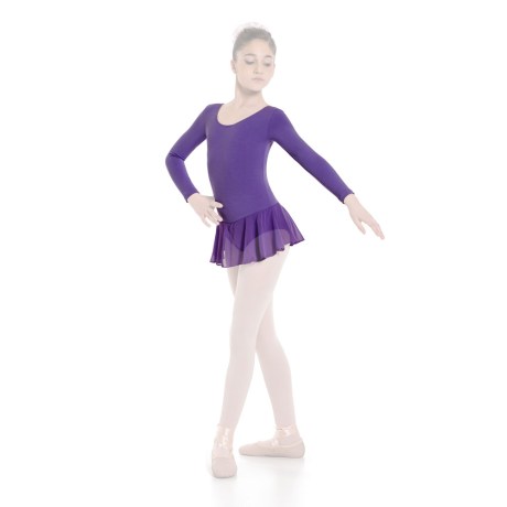 Girls Short Sleeved Leotard With Skirt, Cotton - Elastane Purple