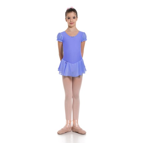Girls Puff Sleeved Leotard With Skirt, Lycra Matt Glicine
