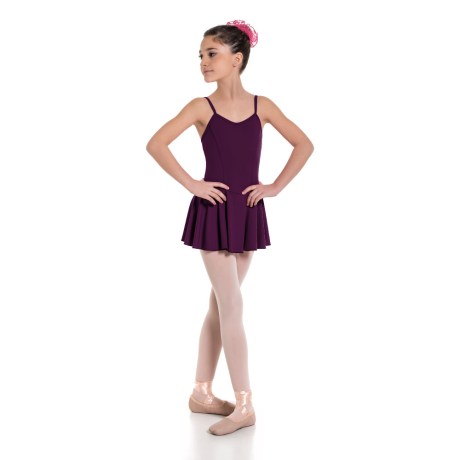 Girls Camisole Princess Seam Leotard With Skirt, Lycra Matt Burgundy