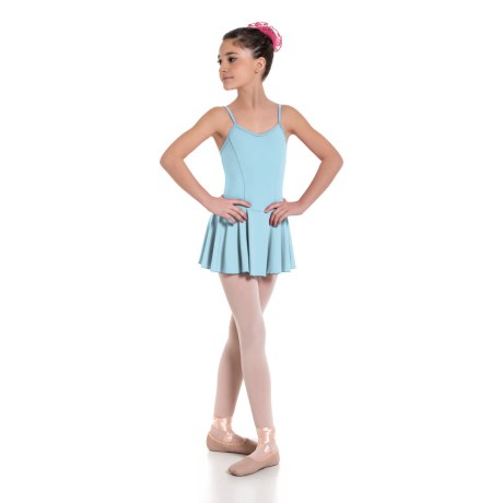 Girls Camisole Princess Seam Leotard With Skirt, Lycra Matt Ciprian Blue
