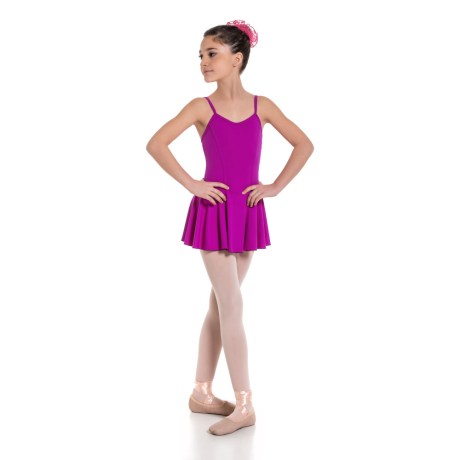 Girls Camisole Princess Seam Leotard With Skirt, Lycra Matt Bouganville