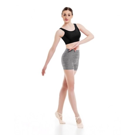 Female Waist Band Fitted Short, Cotton - Elastane, Grey Melanze