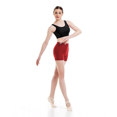 Female Waist Band Fitted Short, Cotton - Elastane, Red