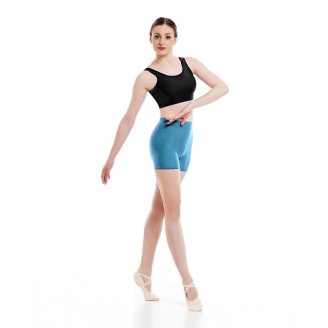 Female Waist Band Fitted Short, Cotton - Elastane, Turchese