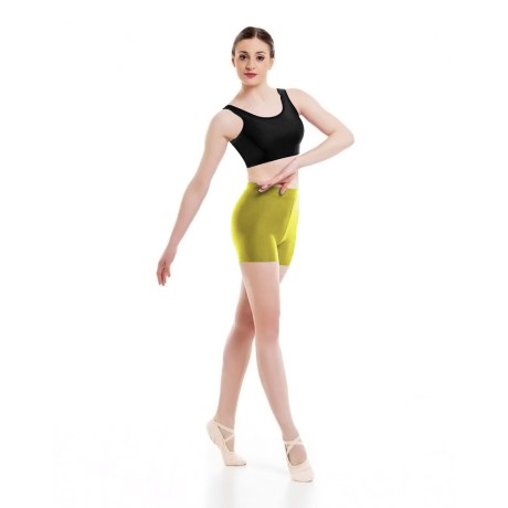 Female Waist Band Fitted Short, Cotton - Elastane, Lemon Yellow