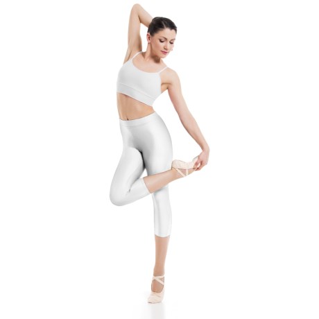 Female Waistband Fitted Capri Leggings, Lycra Matt White