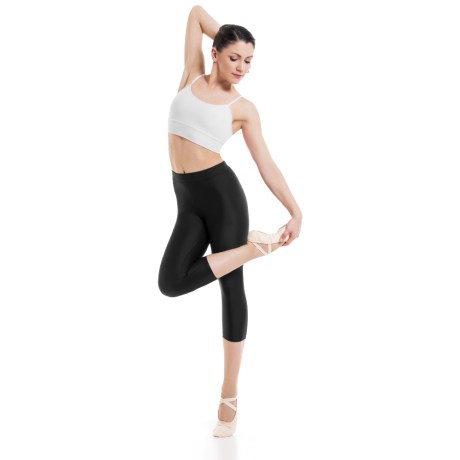 Female Waistband Fitted Capri Leggings, Lycra Matt Black
