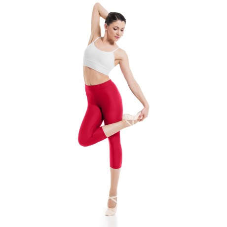 Female Waistband Fitted Capri Leggings, Cotton - Elastane Red