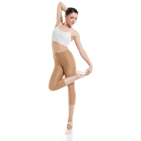 Female Waistband Fitted Capri Leggings, Lycra Matt Nude