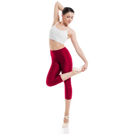 Female Waistband Fitted Capri Leggings, Lycra Matt Masai Red