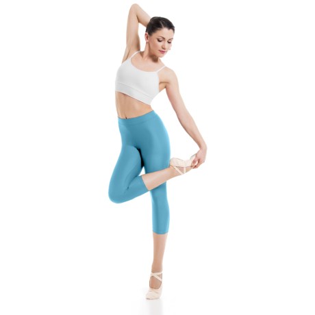 Female Waistband Fitted Capri Leggings, Cotton - Elastane Ciprian Blue