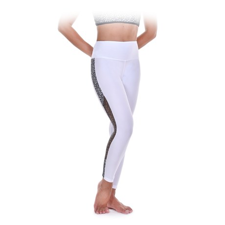 Female Active Leggings With Side Net Panels, Lurex Lycra & Net, White & Black