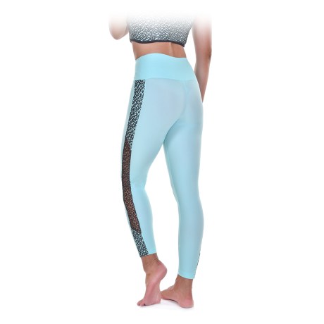 Female Active Leggings With Side Net Panels, Lurex Lycra & Net, Frozen & Black