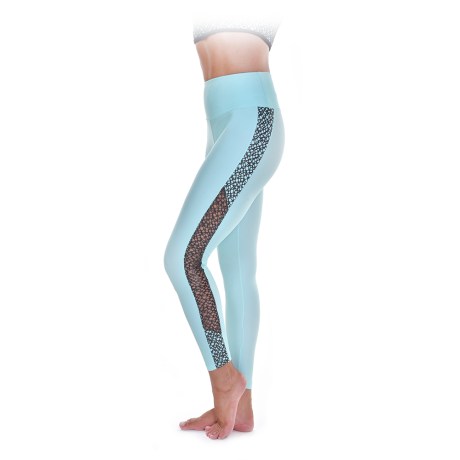 Female Active Leggings With Side Net Panels, Lurex Lycra & Net, Frozen & Black