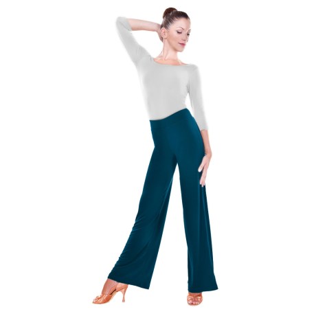  Female Waistband Fitted Straight Leg Pant, Super Jersey Petrol