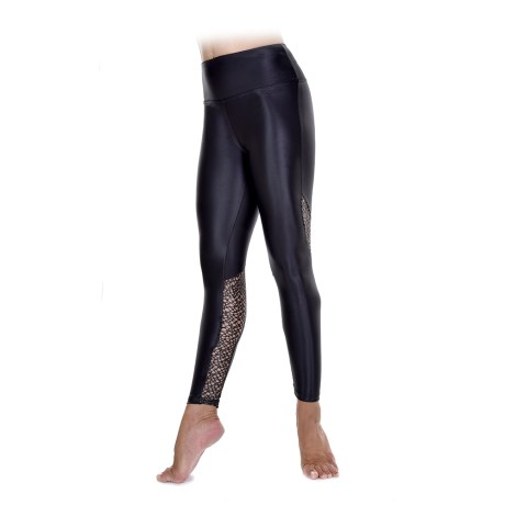 Female Active Fitted Ankle Leggings With Back Net Panels, Lurex Lycra & Net, Black