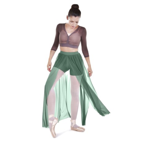 Female Delicated Short Builted Chiffon Splited Rippled Stripes, Lycra Matt Army