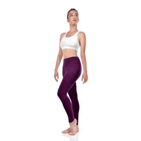 Female Active Fitted Ankle Leggings With Pocket In Waistband, Lycra Matt Burgundy