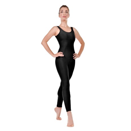 Female Tank Unitard Criss Cross Back Straps Bra Lining, Lycra Matt Black