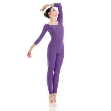 Female 3/4 Sleeved Unitard, Cotton - Elastane, Lilac