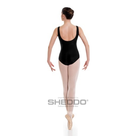 Female Empire Tank Leotard Pinched Front Low Back Full Lining, Meryl Black