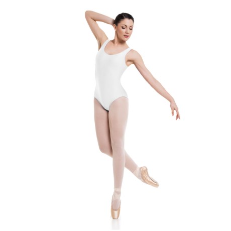 Female Tank Leotard Full Lining, Cotton - Elastane White