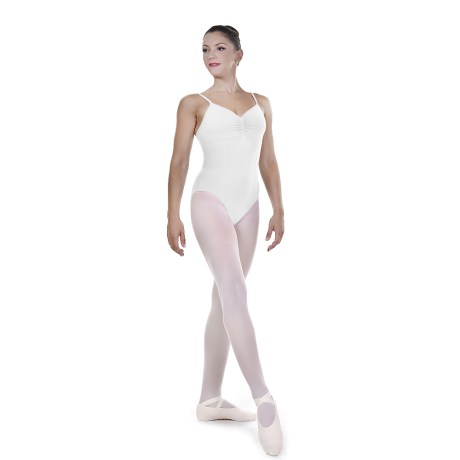 Female Empire Camisole Leotard Pinched Front, Cotton - Elastane White