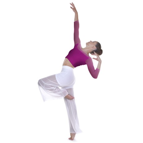 Female 3/4 Sleeved Scoop Neck Low Back Mesh Top, Violet