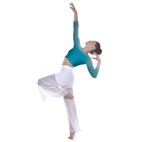 Female 3/4 Sleeved Scoop Neck Low Back Mesh Top, Luxury