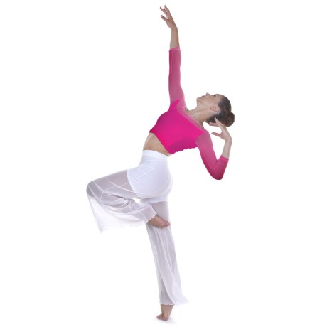 Female 3/4 Sleeved Scoop Neck Low Back Mesh Top, Minnie