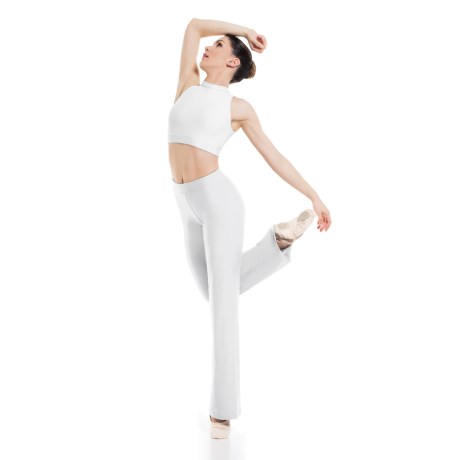 Girls Turtle Neck Sleeveless Crop Top With Keyhole Back, Lycra Matt White