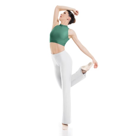 Female Turtle Neck Sleeveless Crop Top With Keyhole Back, Lycra Matt Army