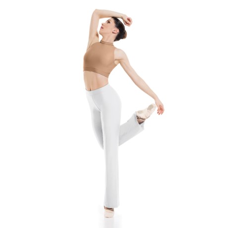 Girls Turtle Neck Sleeveless Crop Top With Keyhole Back, Lycra Matt Nude