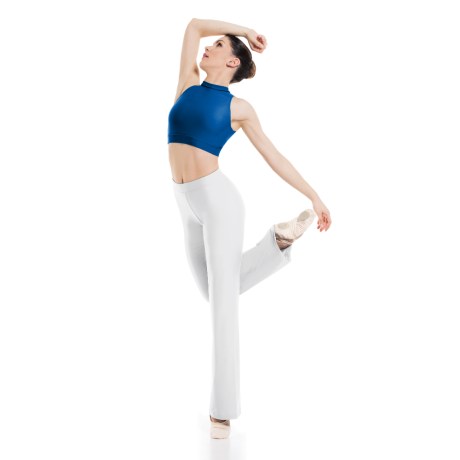 Female Turtle Neck Sleeveless Crop Top With Keyhole Back, Cotton Elastane Royal Blue