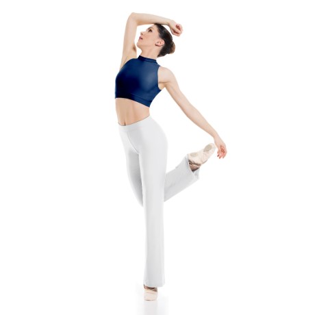 Female Turtle Neck Sleeveless Crop Top With Keyhole Back, Lycra Matt Blueberry